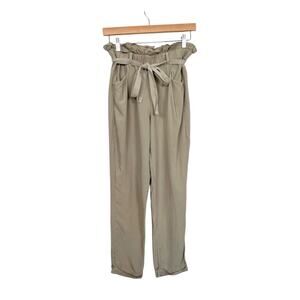 Thread + Supply Paper Bag Tie Waist Pants Sage Straight Leg Tan Khaki Beige S